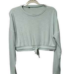 Gymshark Ribbed Cropped Long Sleeve Top Drawstring Hem (See Measurements)